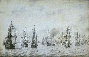 willem van de velde  the younger The naval battle against the Spaniards near Dunkerque, 18 february 1639 oil